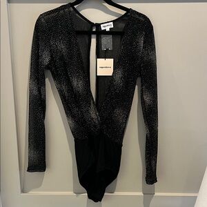 Superdown Sparkling Black Long Sleeve Bodysuit